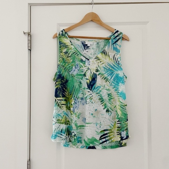 J. Jill Tops - J. Jill Love Linen Tropical Palm Print Tank Top